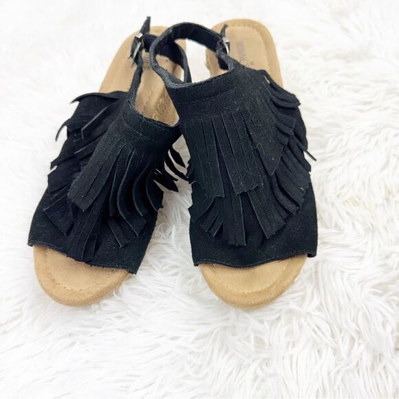 Minnetonka Ashley Sue Fringe Suede Leather Espadrille Wedge Sandals - Picture 3 of 11